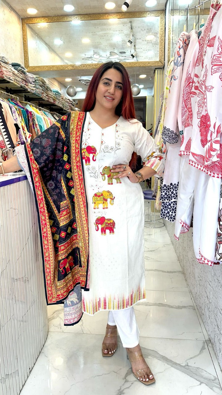 "BALLE" Multicolor Khadi Printed Western Wear Suit With Dupatta For Women FS20