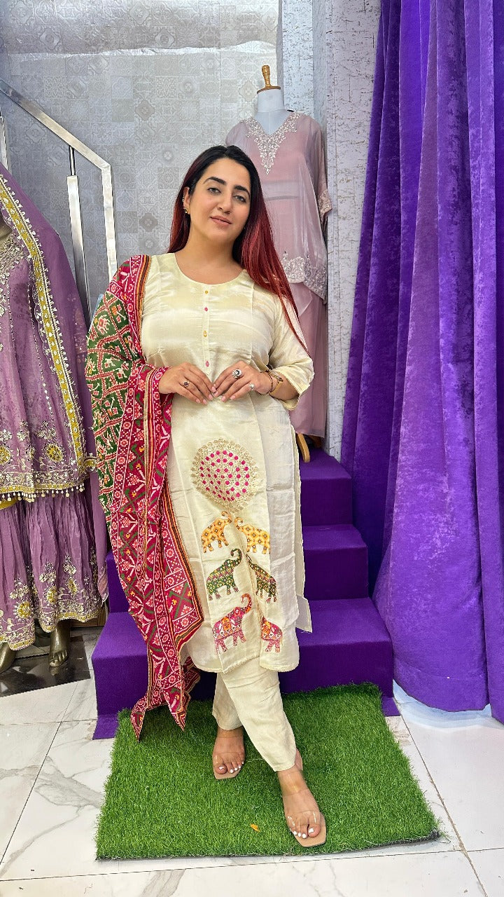 "BALLE" Multicolor Khadi Printed Western Wear Suit With Dupatta For Women FS20