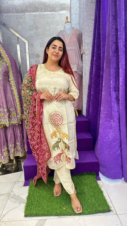 "BALLE" Multicolor Khadi Printed Western Wear Suit With Dupatta For Women FS20