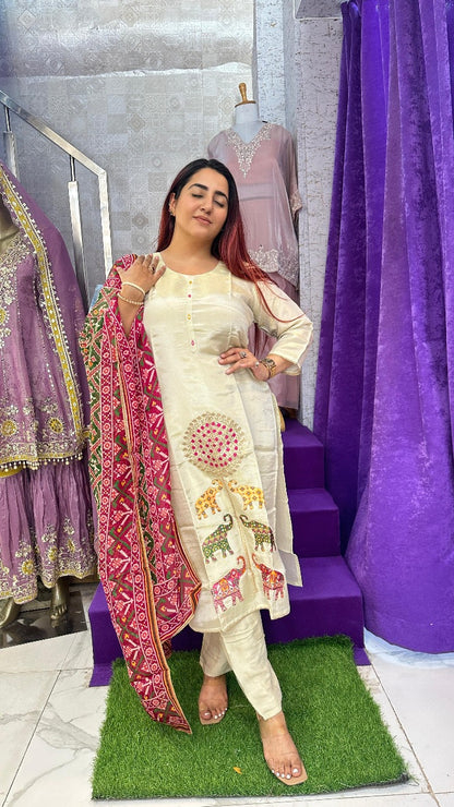 "BALLE" Multicolor Khadi Printed Western Wear Suit With Dupatta For Women FS20