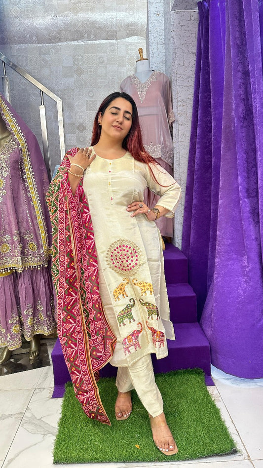 "BALLE" Multicolor Khadi Printed Western Wear Suit With Dupatta For Women FS20