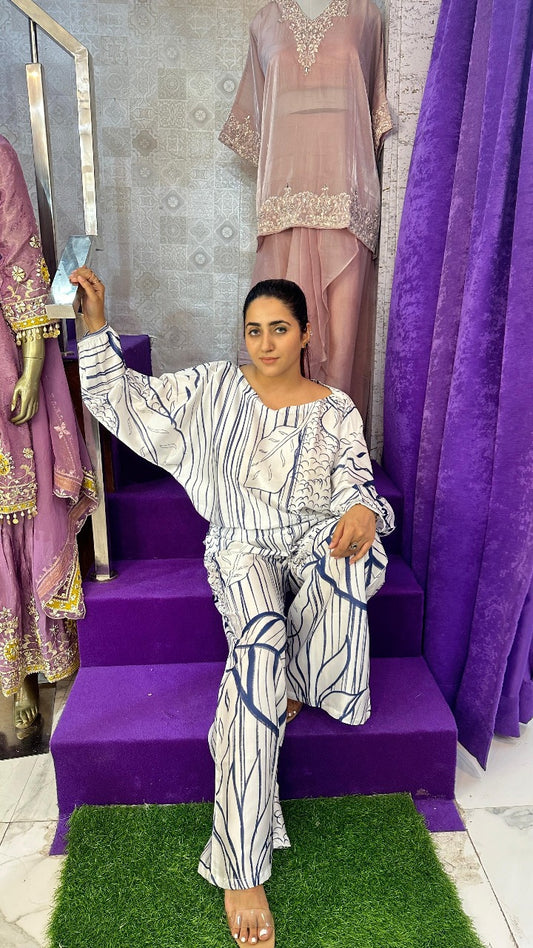 "BASANT "  Blue Digital Print Western Wear Co-Ord Set For Women FS23