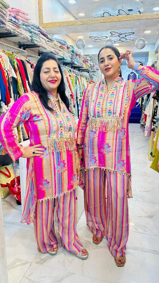 "TEHREER "  GEORGETTE TASSEL CO-ORD SET FS24