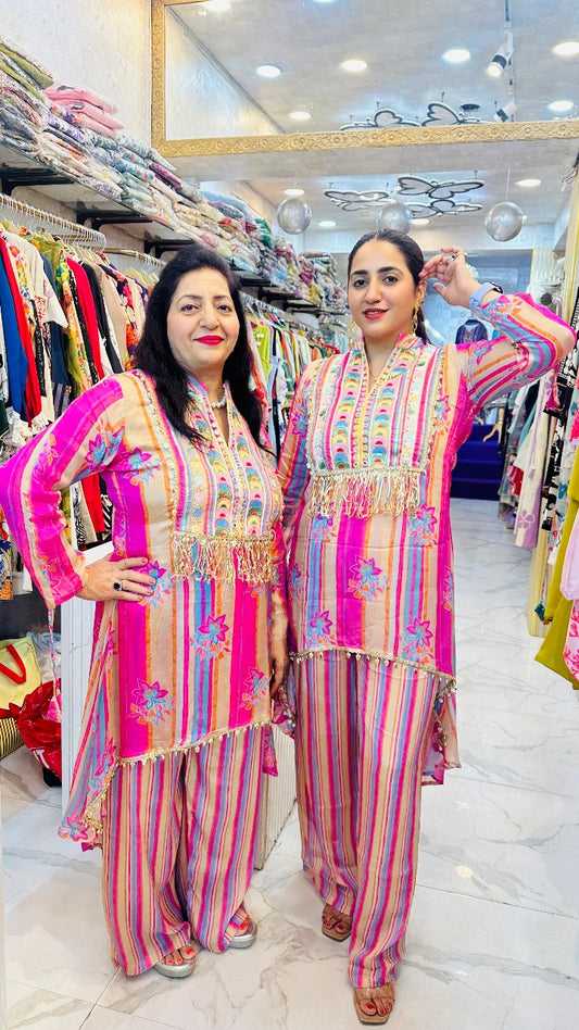 "TEHREER "  GEORGETTE TASSEL CO-ORD SET FS24