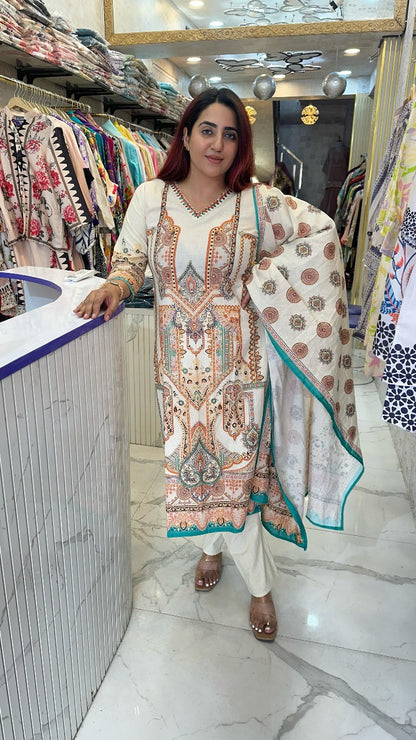 "BAAJ" Yellow Khadi Medium Western Wear Suit With Dupatta For Women FS26