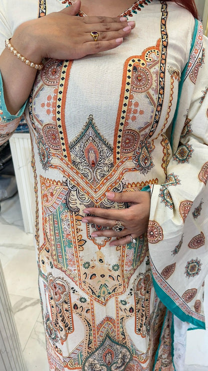 "BAAJ" Yellow Khadi Medium Western Wear Suit With Dupatta For Women FS26