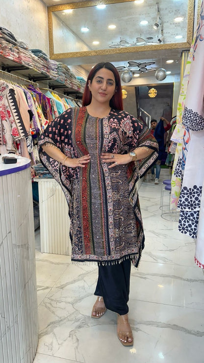 "PEHRAWA"  Black digital print kaftaan set For Women FS28