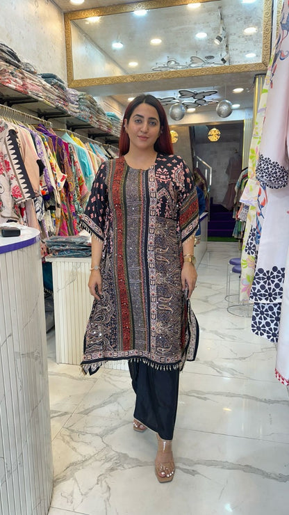 "PEHRAWA"  Black digital print kaftaan set For Women FS28