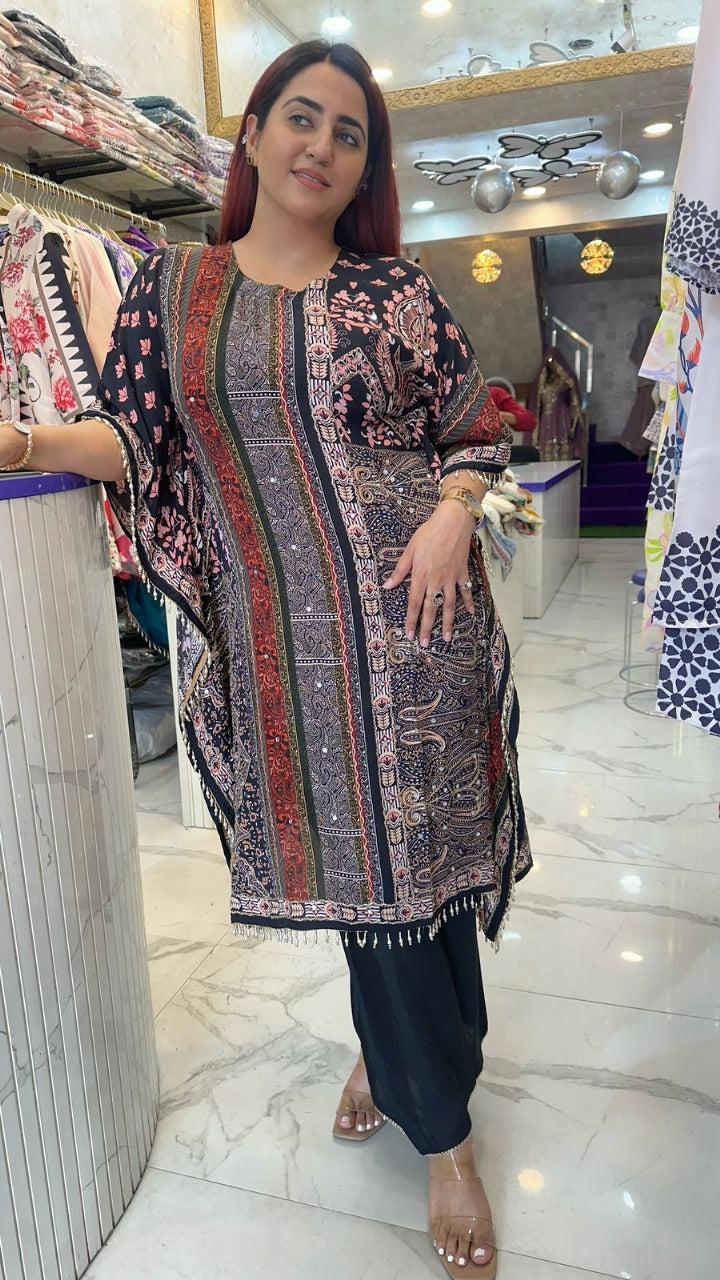 "PEHRAWA"  Black digital print kaftaan set For Women FS28