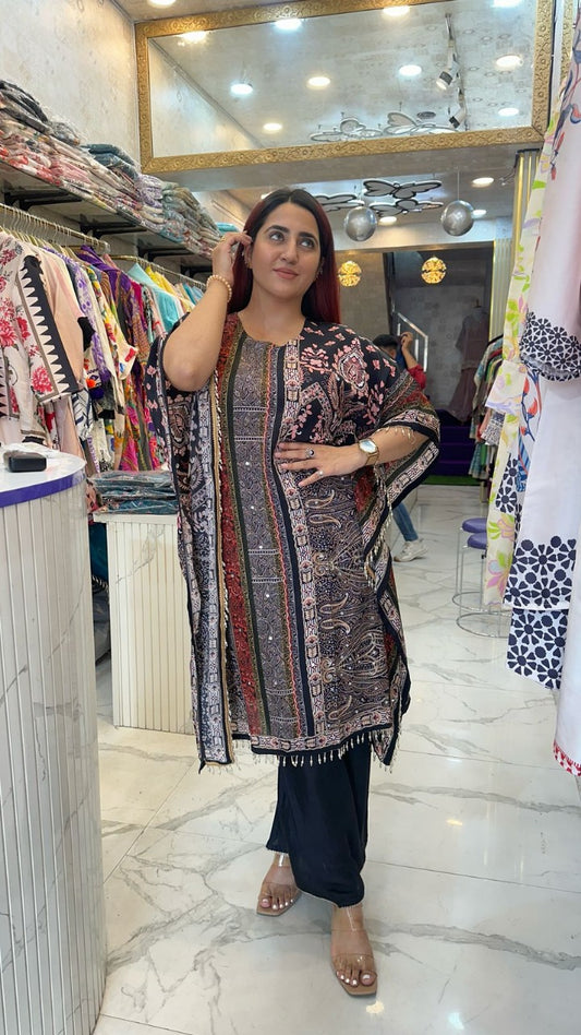 "PEHRAWA"  Black digital print kaftaan set For Women FS28