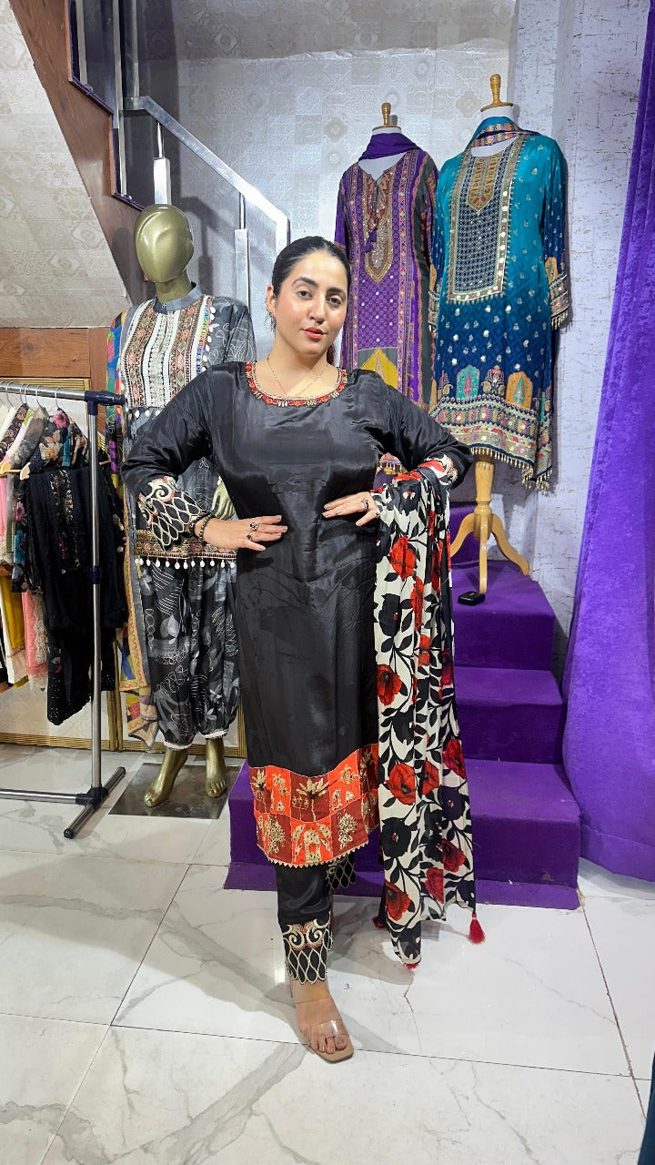 "MEHEK" BLACK PURE CREPE  SUIT FOR WOMEN FS29