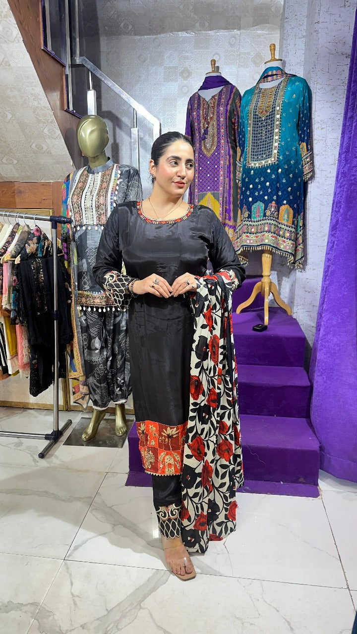"MEHEK" BLACK PURE CREPE  SUIT FOR WOMEN FS29