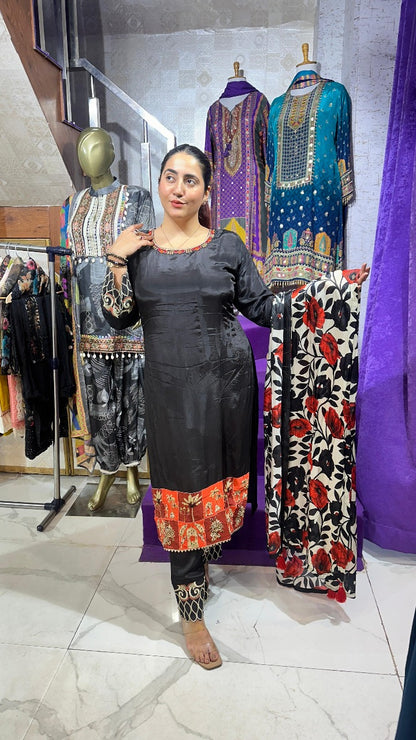 "MEHEK" BLACK PURE CREPE  SUIT FOR WOMEN FS29