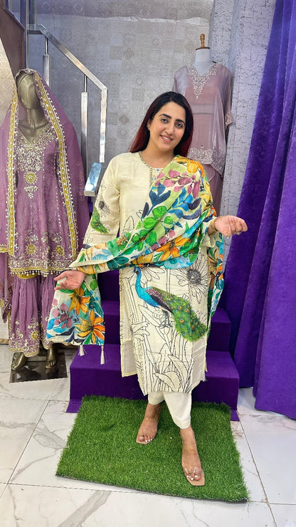 "MEERA"  Multicolor Tissue Peacock Western Wear Suit With Dupatta For Women FS30