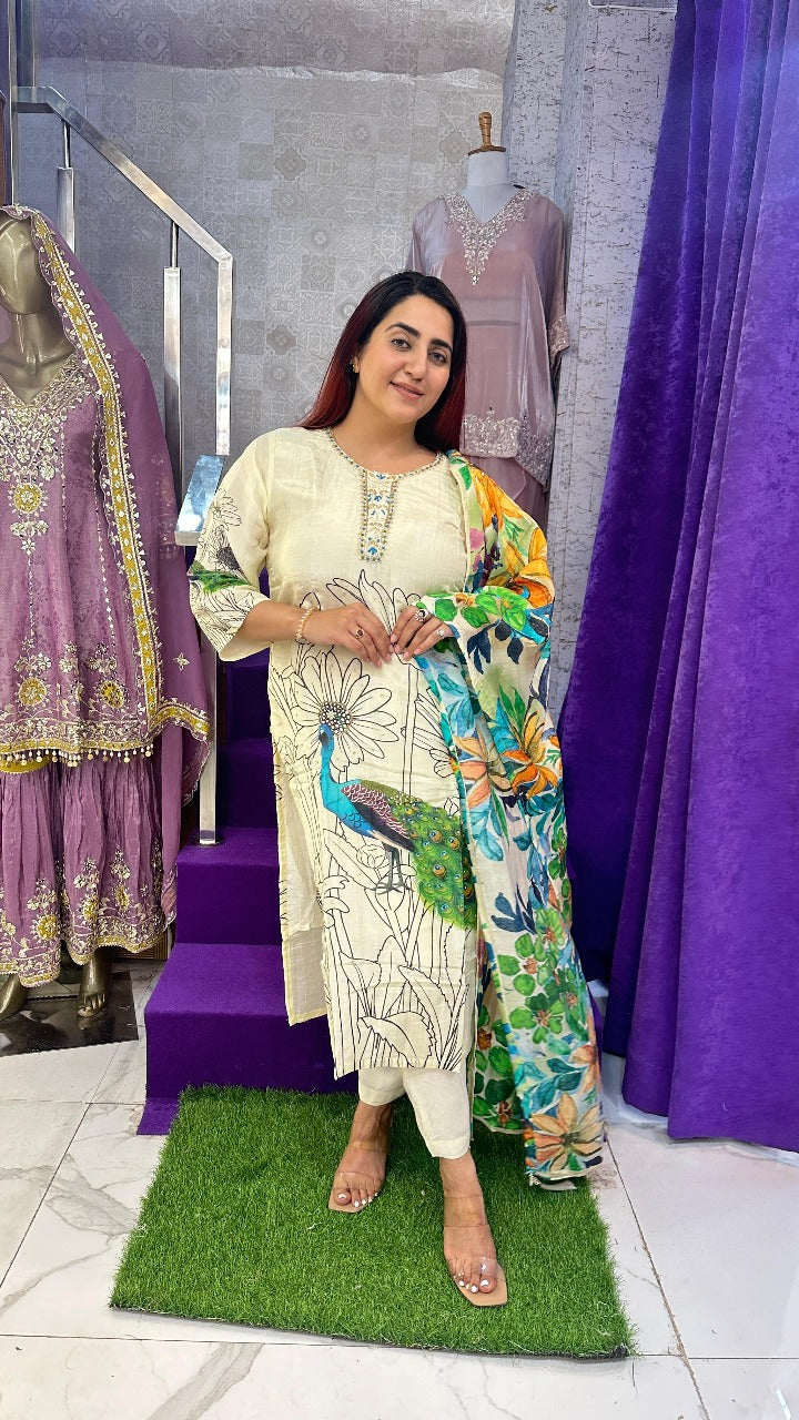 "MEERA"  Multicolor Tissue Peacock Western Wear Suit With Dupatta For Women FS30