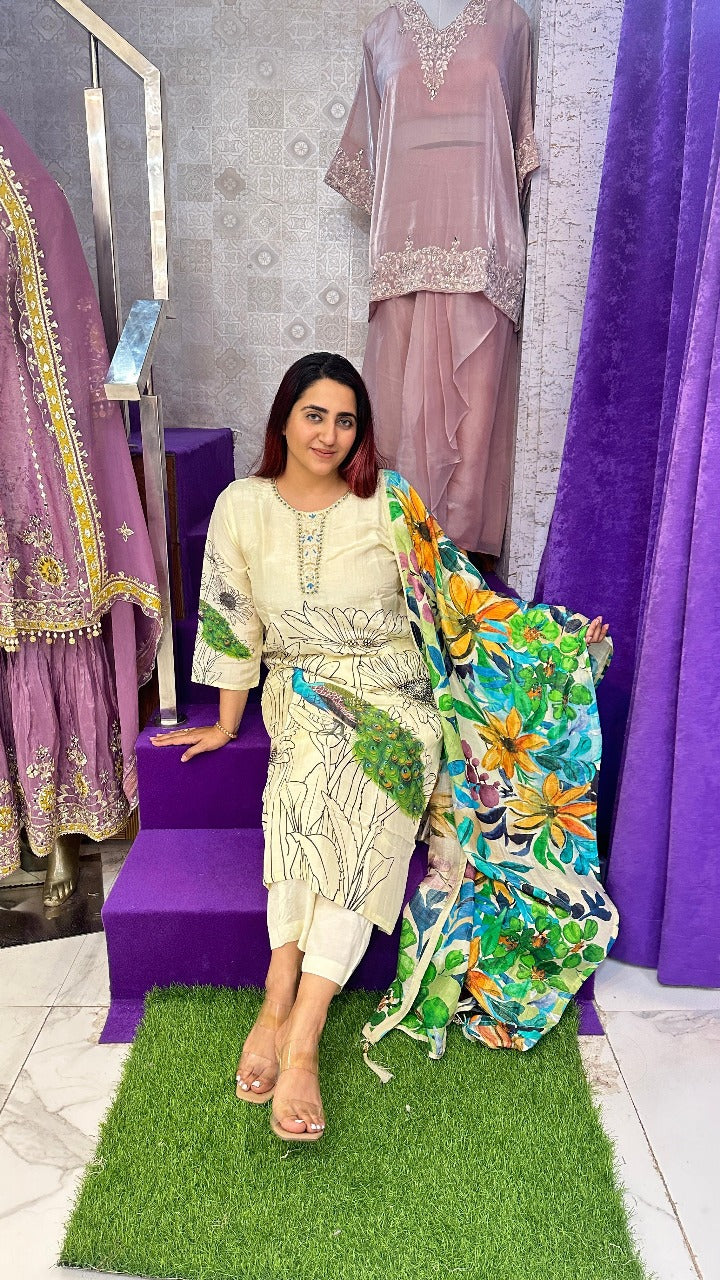 "MEERA"  Multicolor Tissue Peacock Western Wear Suit With Dupatta For Women FS30