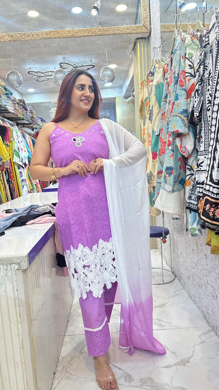 "CHANN" Beautiful Strap Suit With Lacer Cut Work FS38