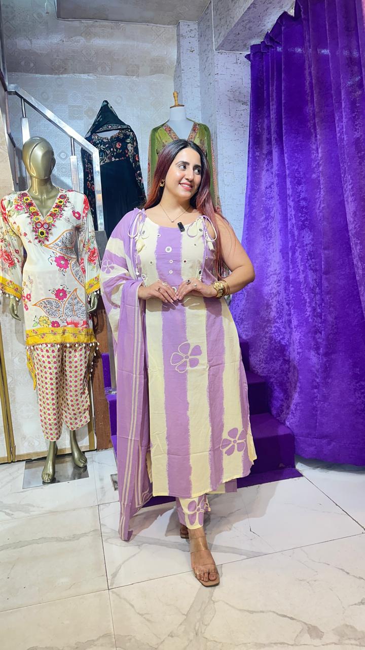 "JUGNI" WHITE & LAVENDER STRAP SUIT FS39