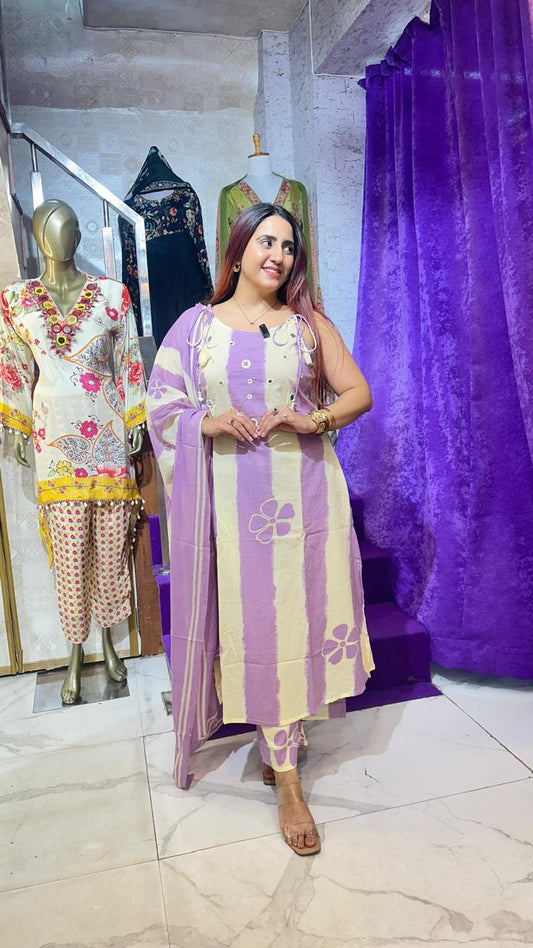 "JUGNI" WHITE & LAVENDER STRAP SUIT FS39