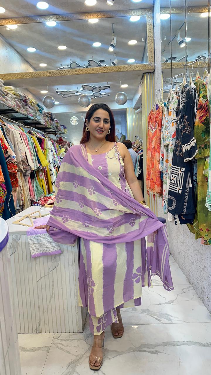 "JUGNI" WHITE & LAVENDER STRAP SUIT FS39