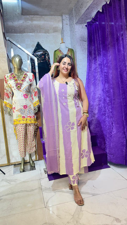 "JUGNI" WHITE & LAVENDER STRAP SUIT FS39