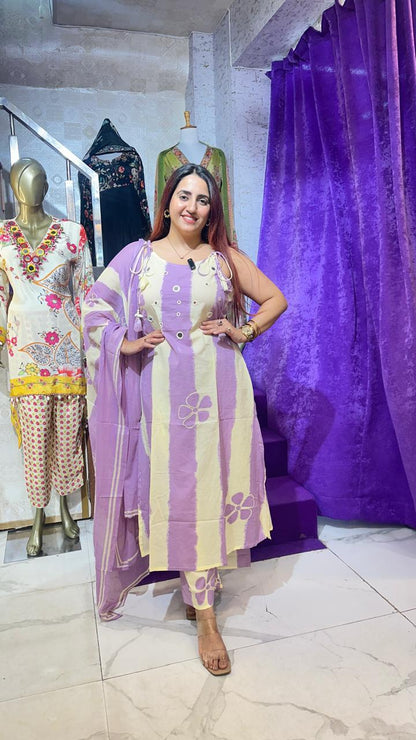 "JUGNI" WHITE & LAVENDER STRAP SUIT FS39