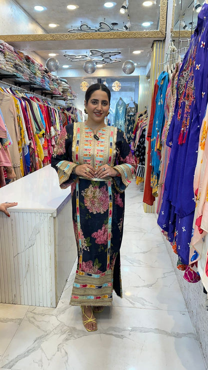 "RUTBA" Stylish Floral Kaftan Dress for an Elegant Look FS42