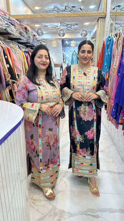 "RUTBA" Stylish Floral Kaftan Dress for an Elegant Look FS42