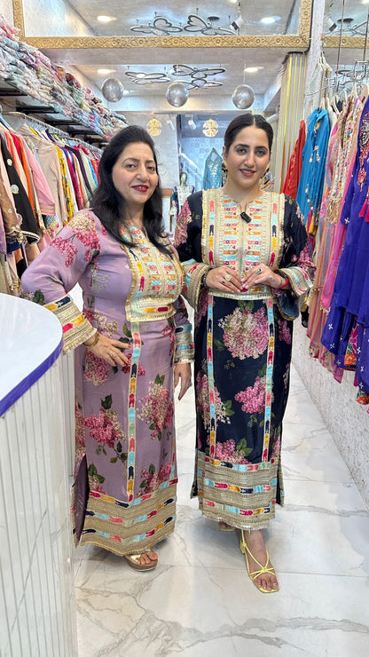 "RUTBA" Stylish Floral Kaftan Dress for an Elegant Look FS42