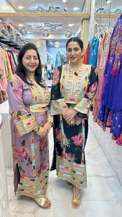 "RUTBA" Stylish Floral Kaftan Dress for an Elegant Look FS42