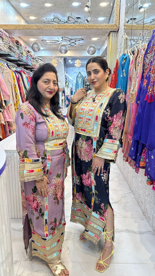 "RUTBA" Stylish Floral Kaftan Dress for an Elegant Look FS42