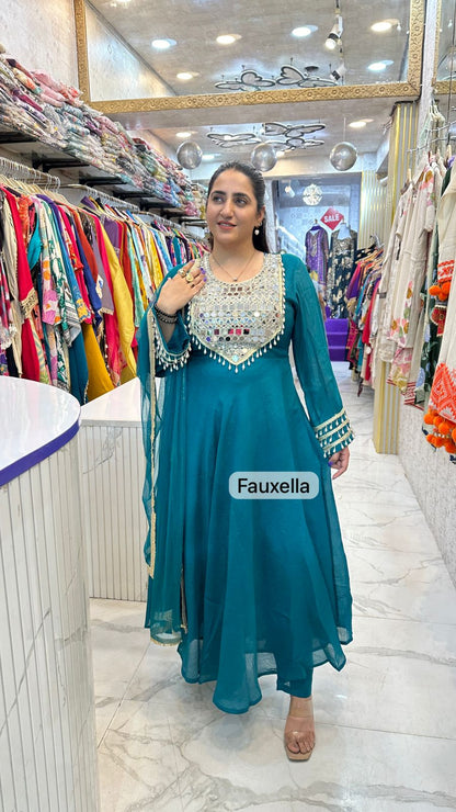 "MAYURI" Stunning Anarkali Suit With Mirror Work Detailing FS44