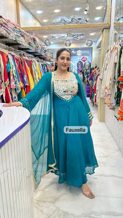 "MAYURI" Stunning Anarkali Suit With Mirror Work Detailing FS44