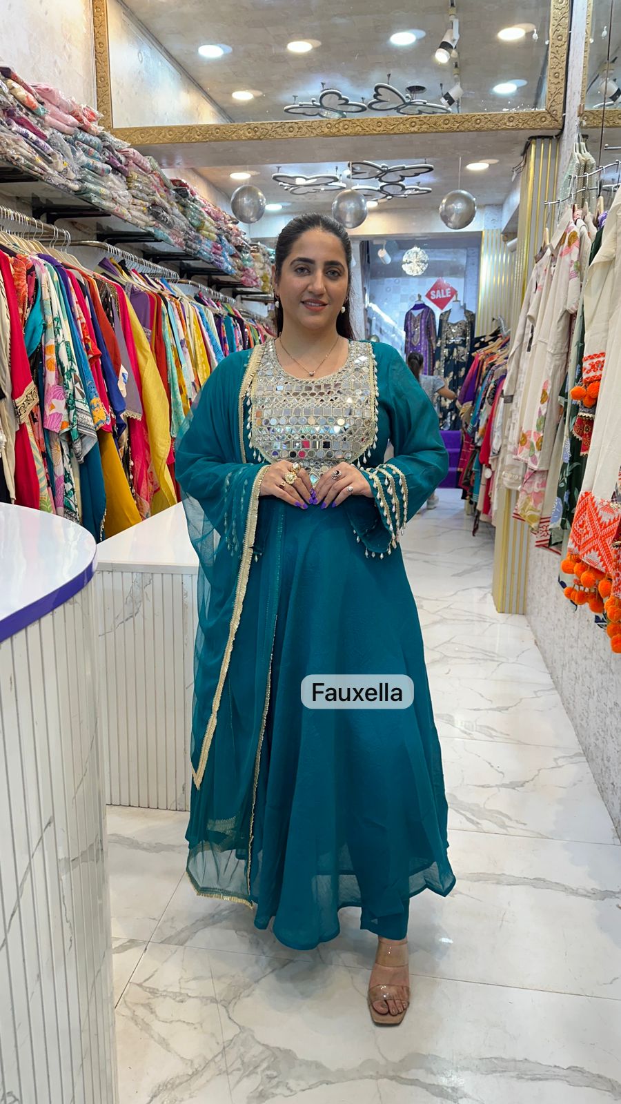 "MAYURI" Stunning Anarkali Suit With Mirror Work Detailing FS44