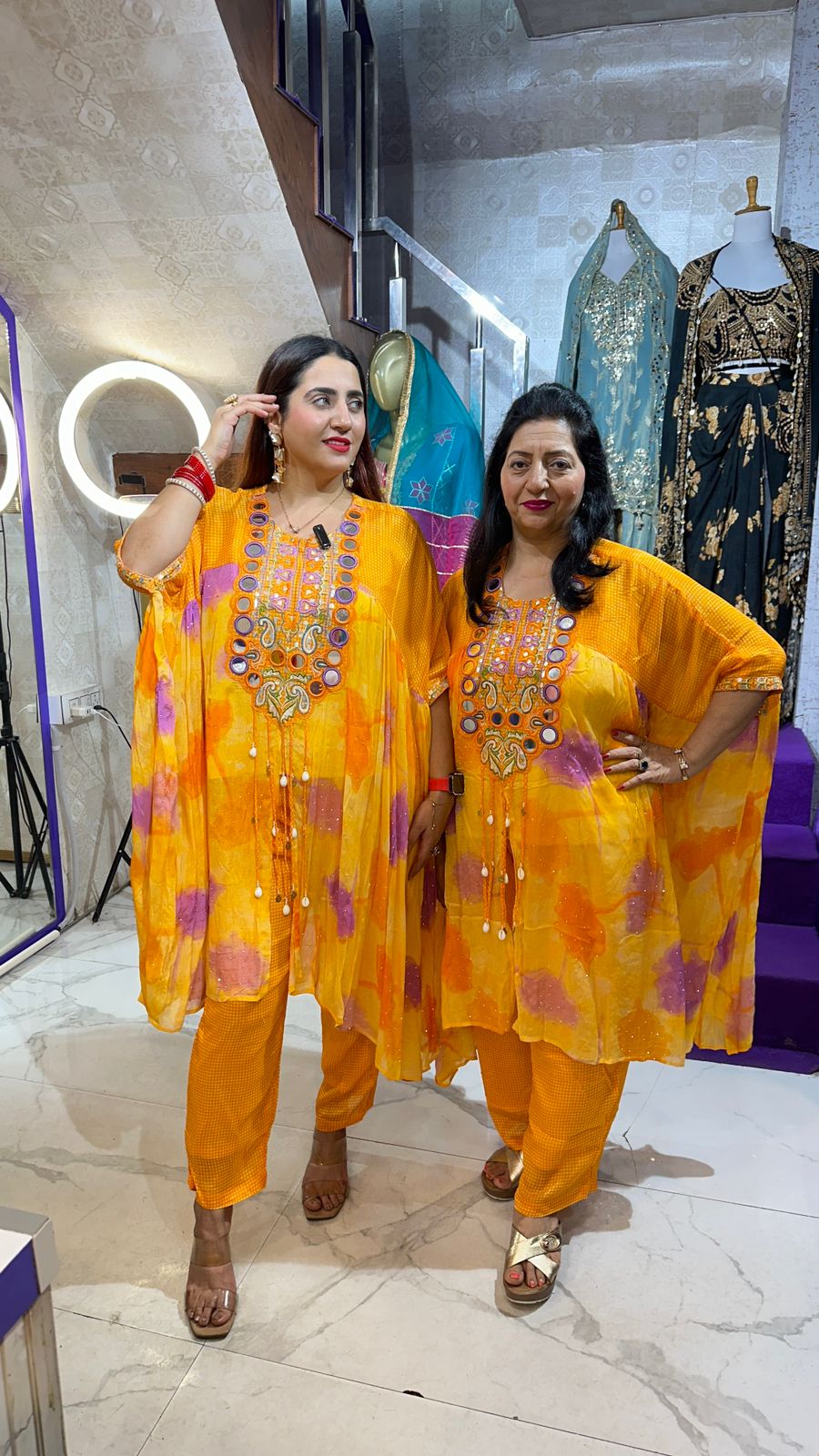 "SUGANDH" Vibrant Kaftan Set With Front Mirror Work FS50