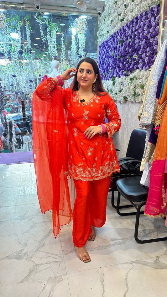 "SURKH" Elegance Vibrant Salwar Kameez with Intricate Embroidery FS53