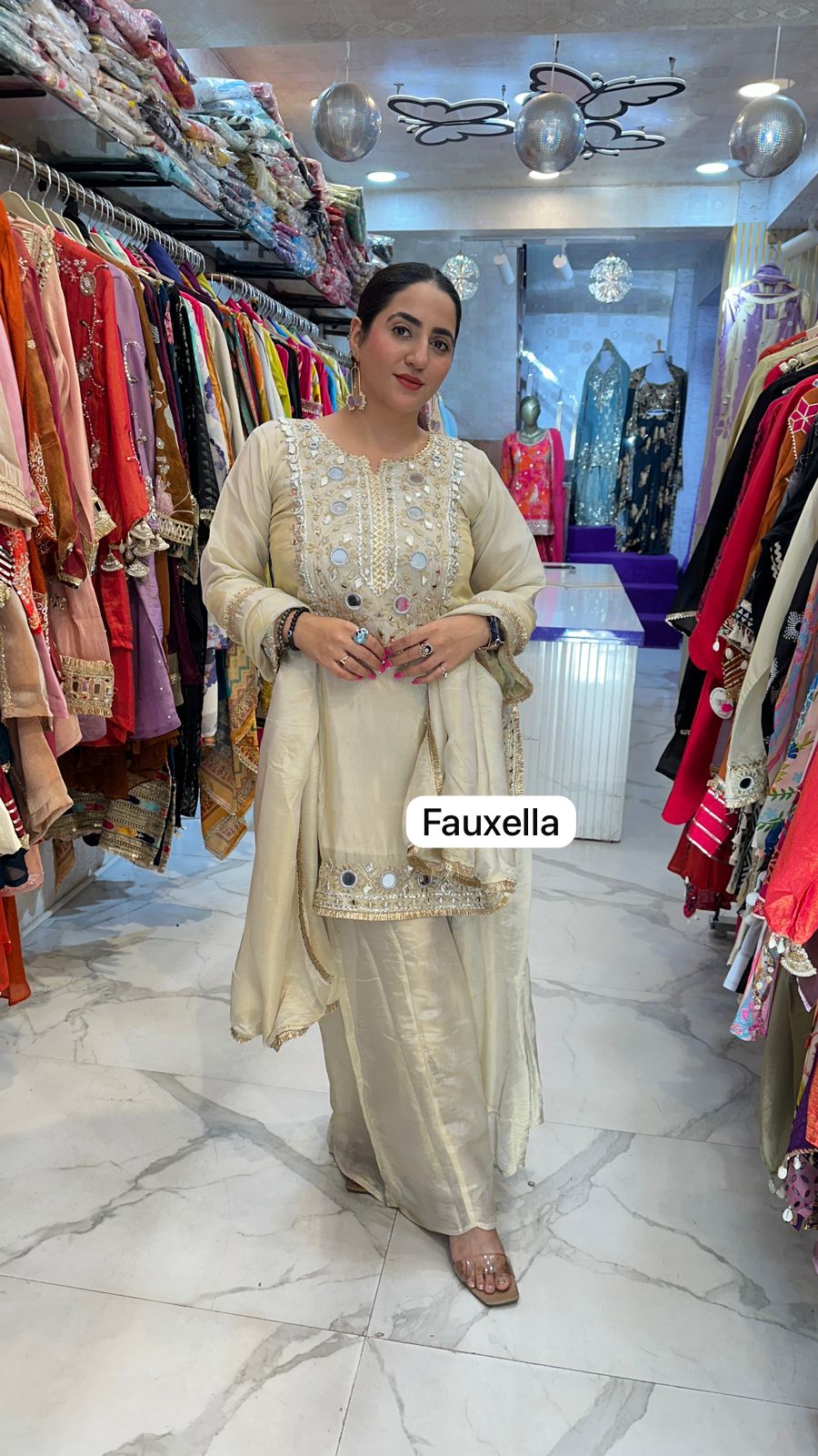 "GULFAAM"  Beautiful Suit With Front Mirror Work and Heavy Neck FS59