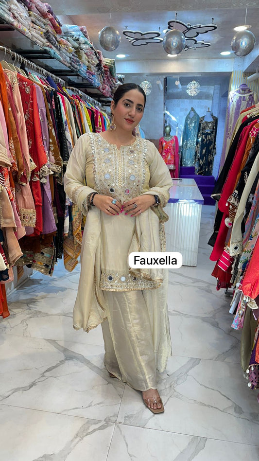 "GULFAAM"  Beautiful Suit With Front Mirror Work and Heavy Neck FS59