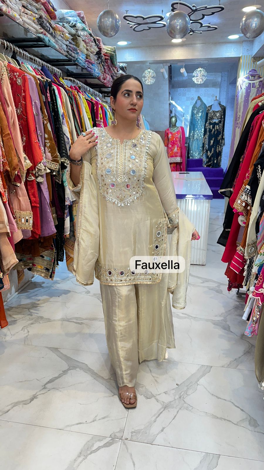 "GULFAAM"  Beautiful Suit With Front Mirror Work and Heavy Neck FS59