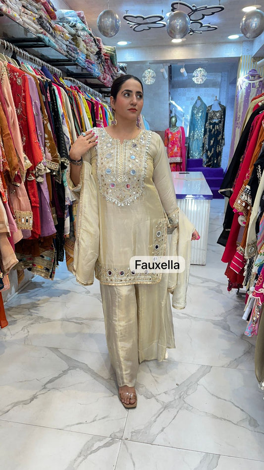 "GULFAAM"  Beautiful Suit With Front Mirror Work and Heavy Neck FS59