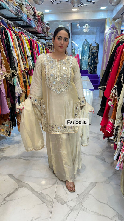 "GULFAAM"  Beautiful Suit With Front Mirror Work and Heavy Neck FS59