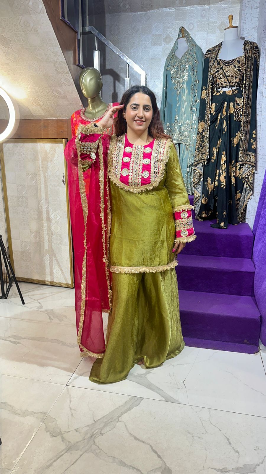 "RASBHARI"   Elegant Olive Green Sharara Suit FS36