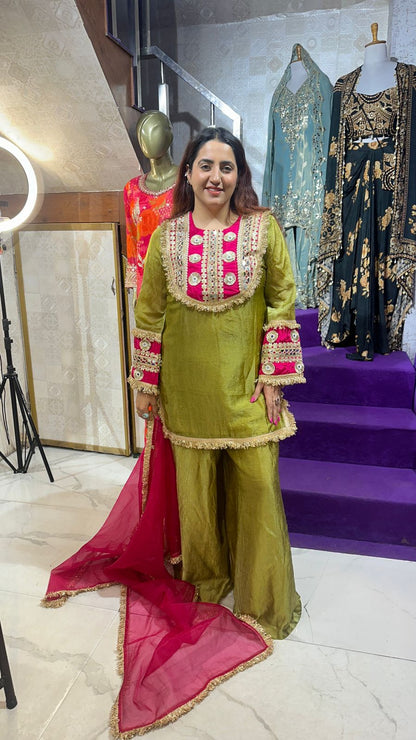 "RASBHARI"   Elegant Olive Green Sharara Suit FS36