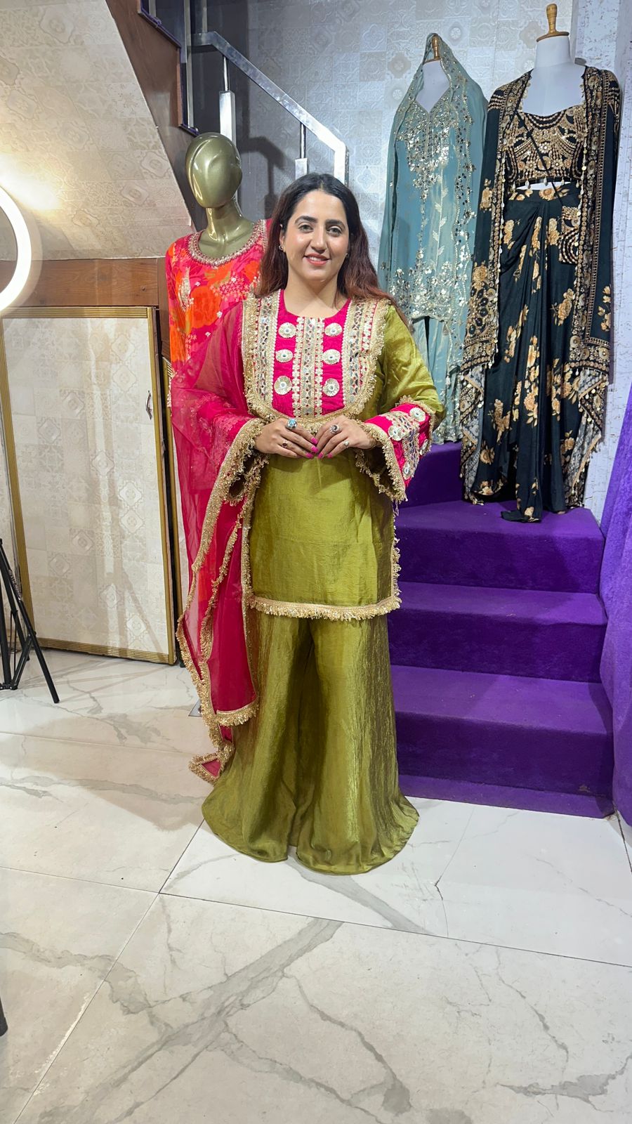 "RASBHARI"   Elegant Olive Green Sharara Suit FS36