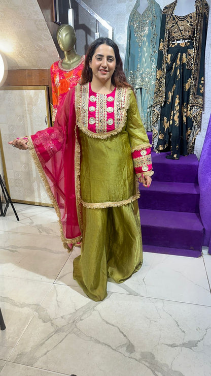 "RASBHARI"   Elegant Olive Green Sharara Suit FS36