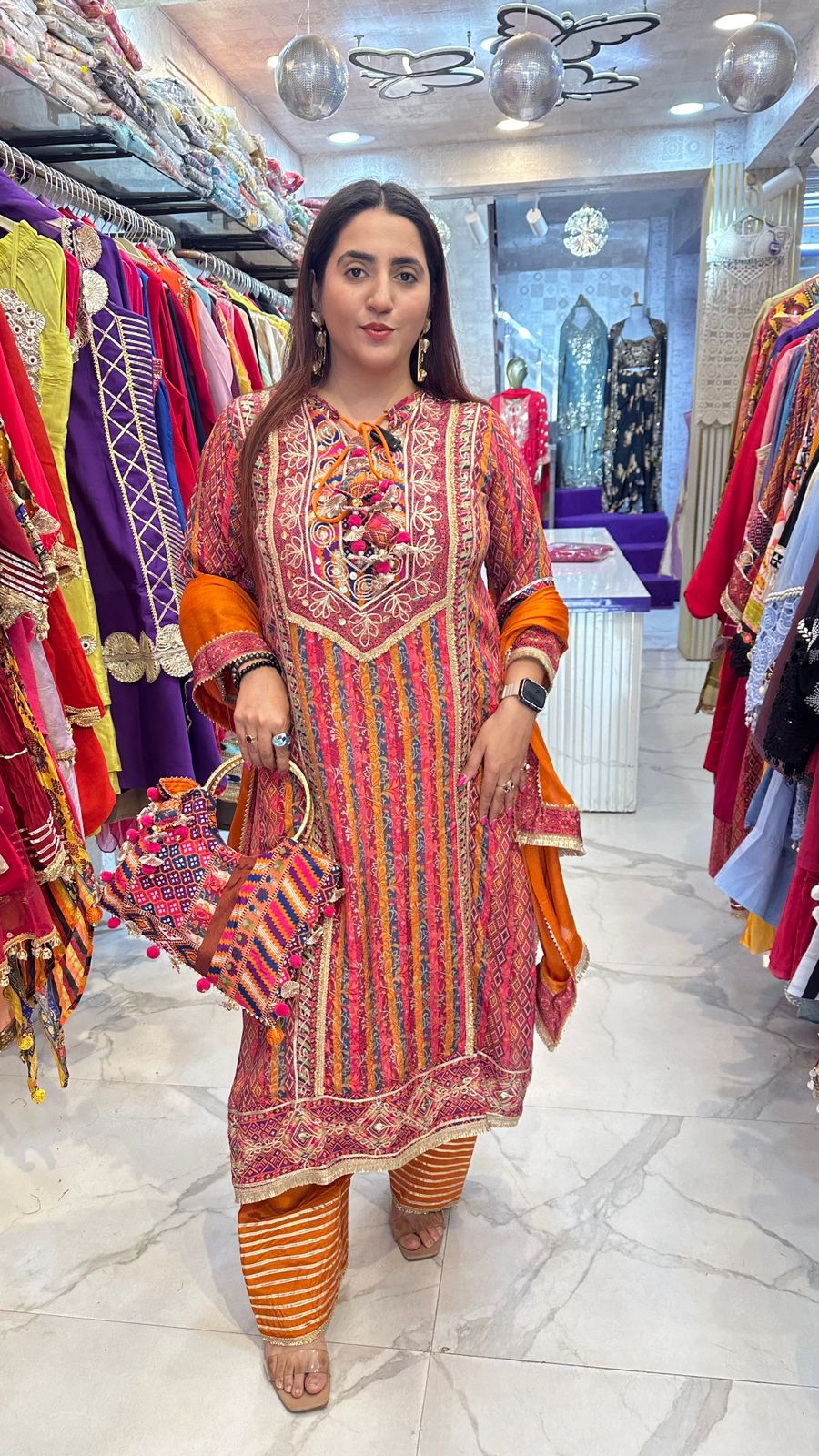 "AABROO" Beautiful Multicolor Suit With Hand Bag  FS72