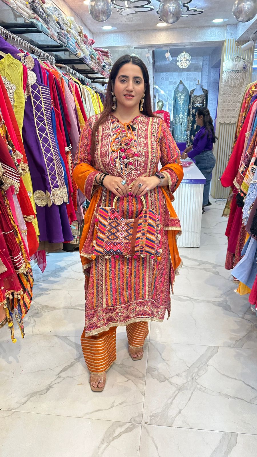 "AABROO" Beautiful Multicolor Suit With Hand Bag  FS72