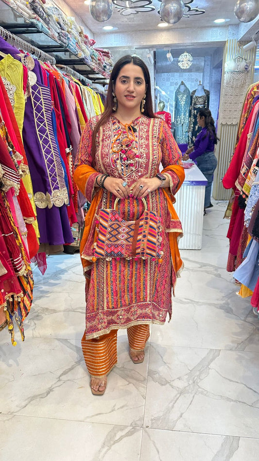 "AABROO" Beautiful Multicolor Suit With Hand Bag  FS72