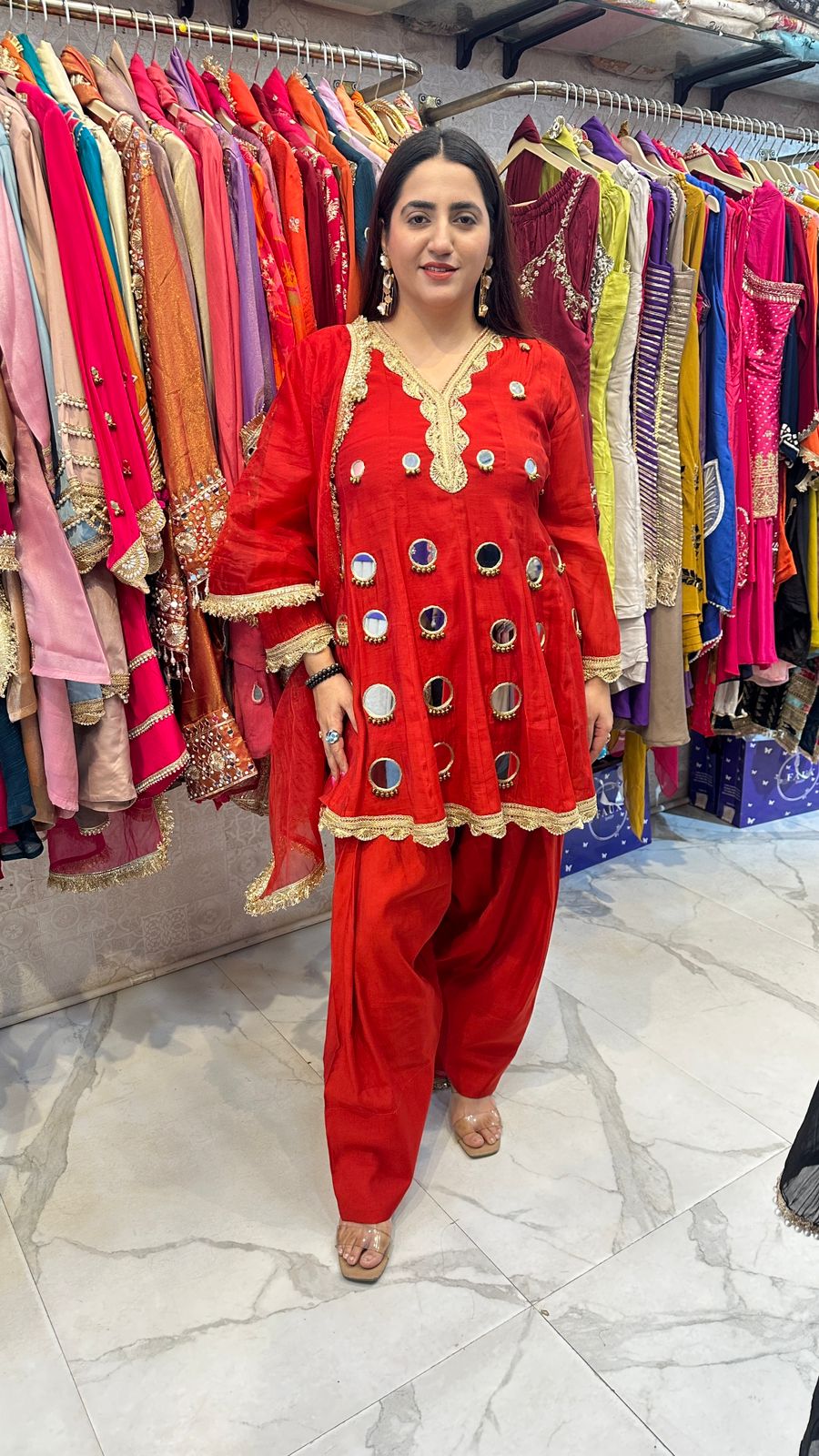 "AINA" Beautiful Mirror Work Suit With Lace Work FS71