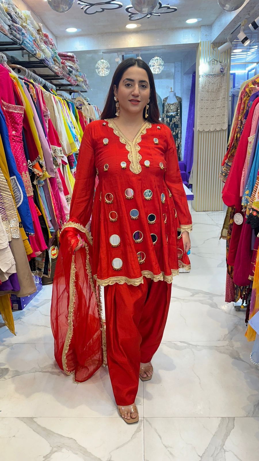 "AINA" Beautiful Mirror Work Suit With Lace Work FS71